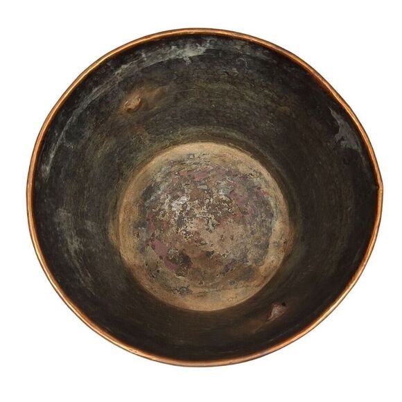 French Lion Hammered Copper Brass Jardiniere Planter Knocker Handles Décor 7"x9" - Picture 5 of 16